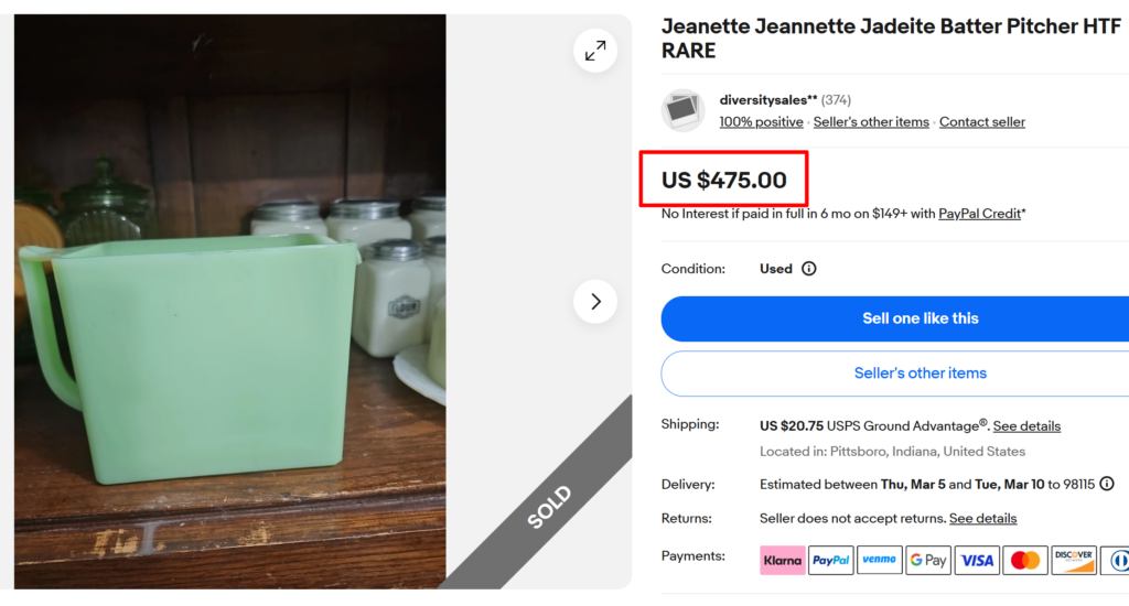 Jeanette Jeannette Jadeite Batter Pitcher