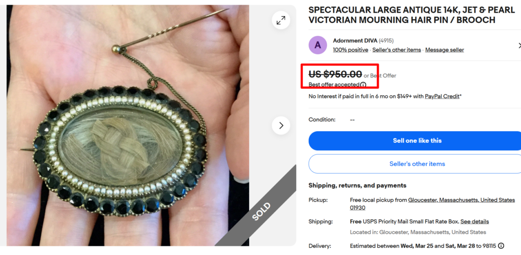 Jet & Pearl Victorian Mourning Hair Brooch