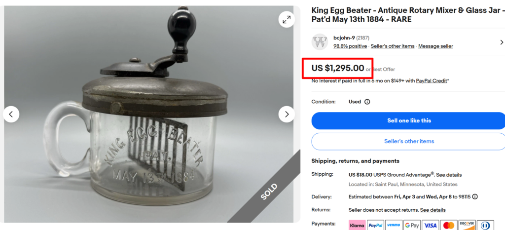 King Patented Egg Beater with Glass Jar