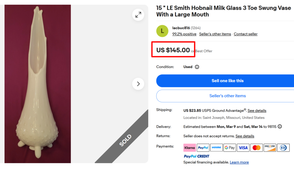 LE Smith Hobnail Milk Glass Swung Vase