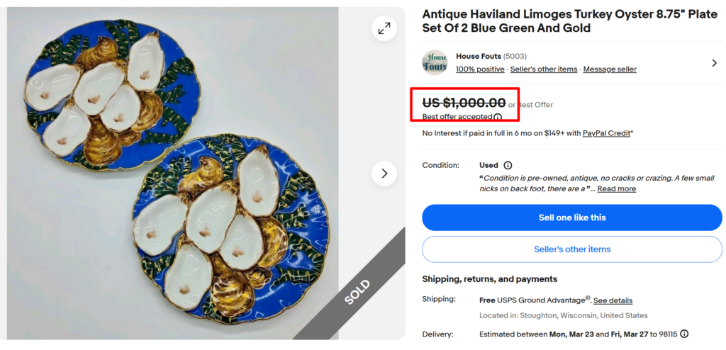 Limoges Haviland & Co. Turkey Oyster Plate