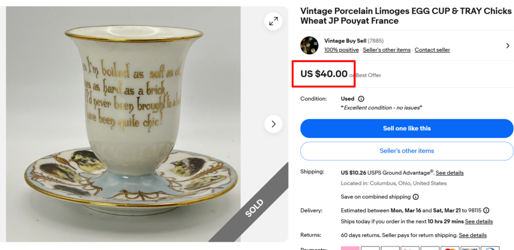 Limoges Porcelain Egg Cup & Tray