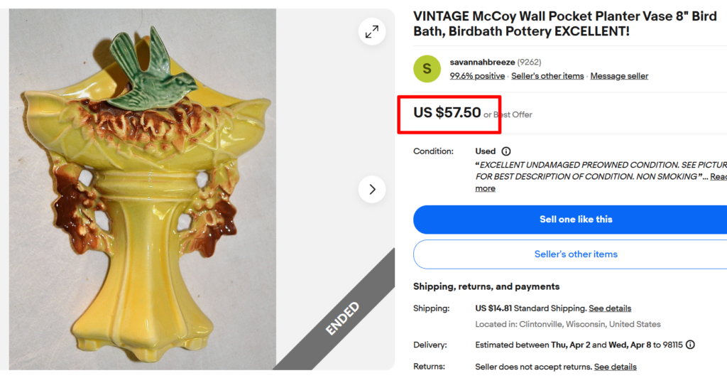 McCoy Birdbath Wall Pocket