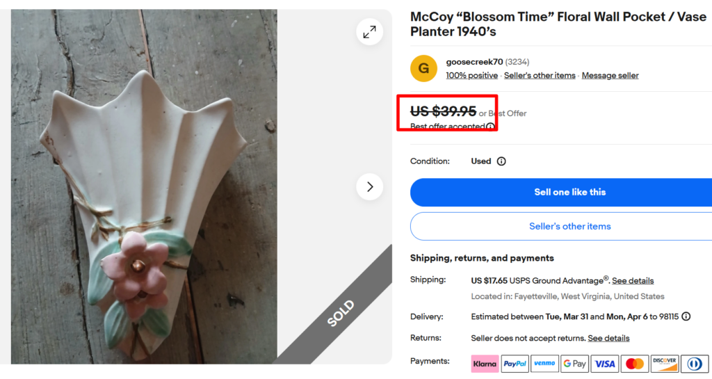 McCoy Blossom Time Wall Pocket