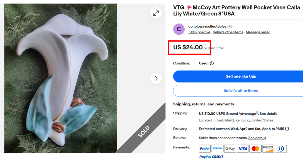 McCoy Pottery Calla Lily White Wall Pocket