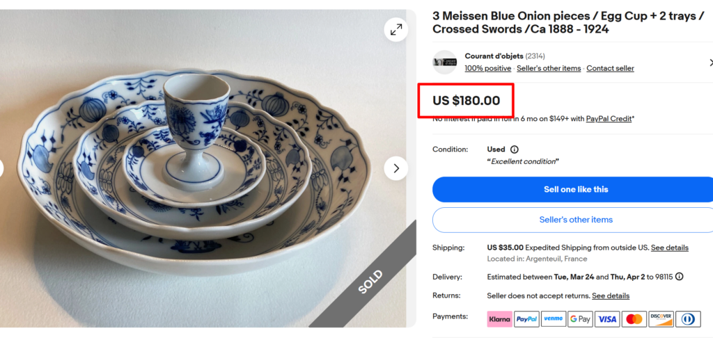 Meissen Blue Onion Egg Cup with Trays