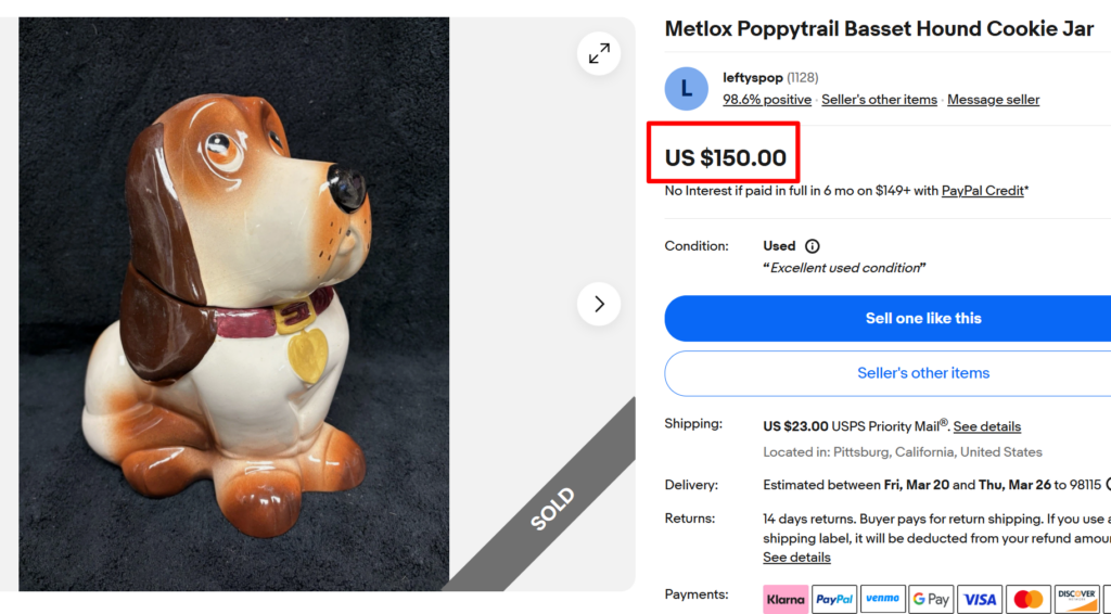 Metlox Poppytrail Basset Hound Cookie Jar