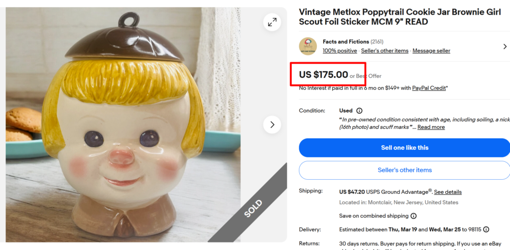 Metlox Poppytrail Brownie Girl Cookie Jar