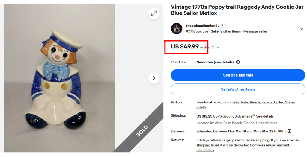 Metlox Poppytrail Raggedy Ann Cookie Jar