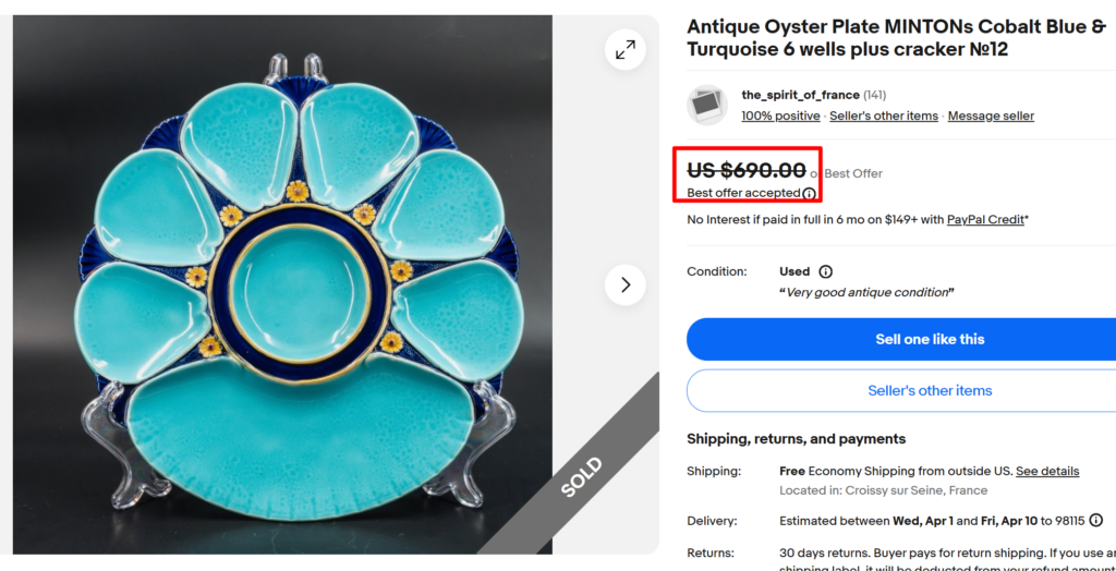 Mintons Cobalt Turquoise Oyster Cracker Plate
