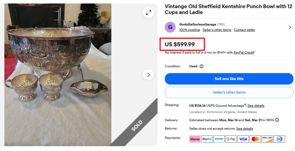 Old Sheffield Kentshire Silver Plated Punch Bowl Set