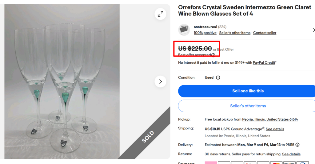 Orrefors Crystal Sweden Intermezzo Green Claret Glasses