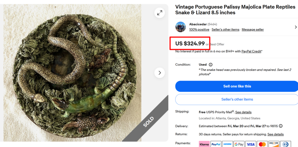 Portuguese Palissy Majolica Reptiles Plate