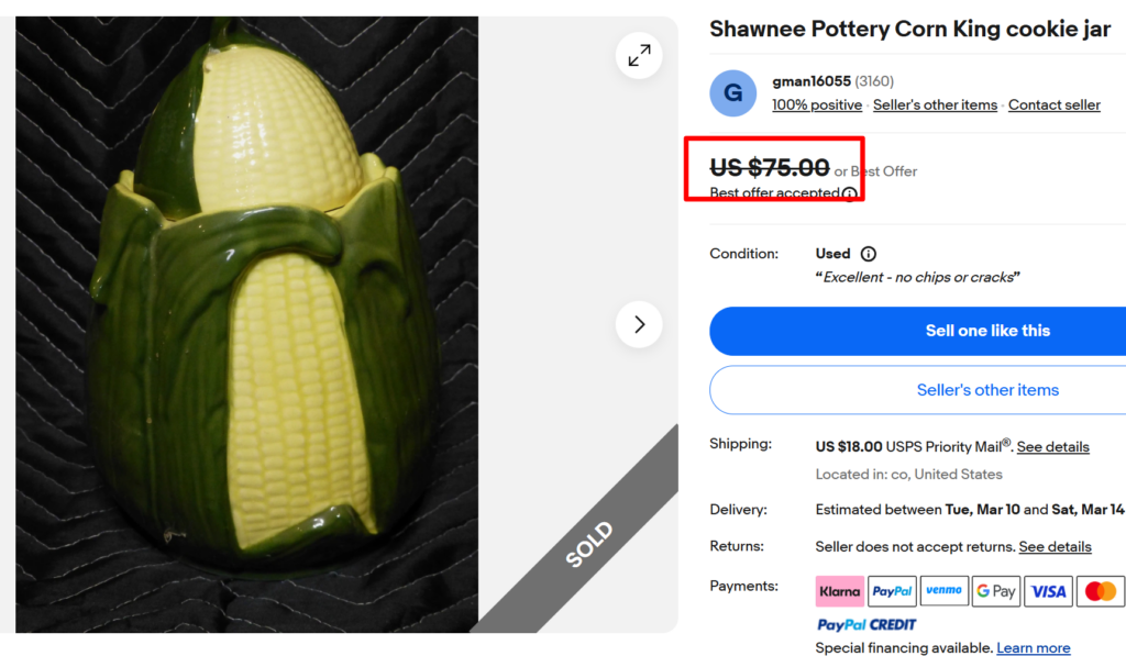 Shawnee Corn King Cookie Jar