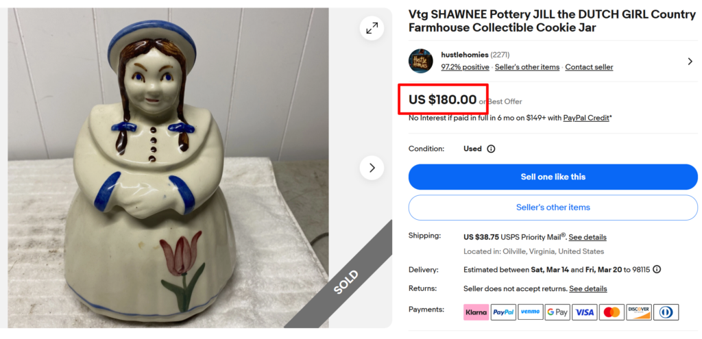 Shawnee Dutch Girl &ldquo;Jill&rdquo; Cookie Jar