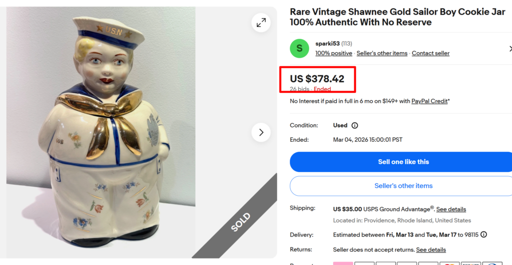 Shawnee Gold Sailor Boy Cookie Jar