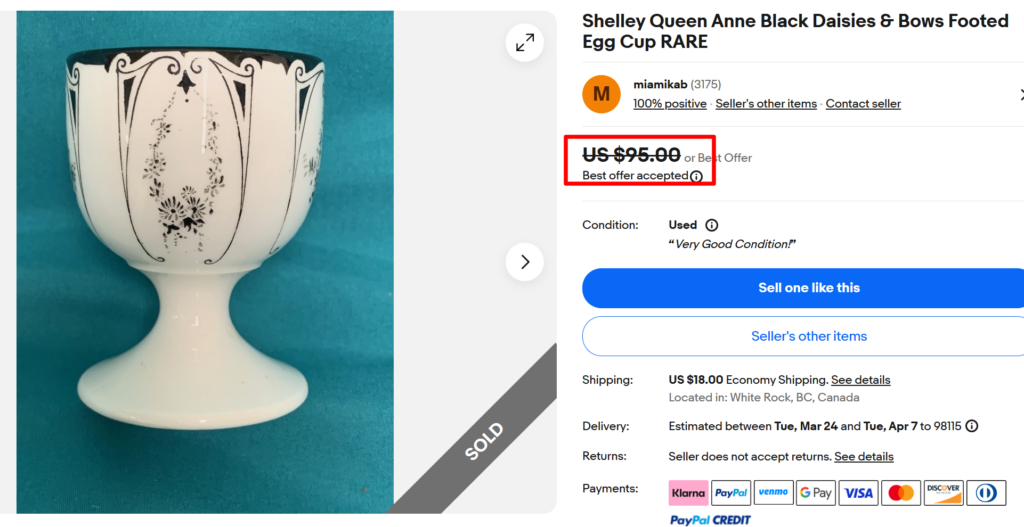 Shelley Queen Anne Black Egg Cup