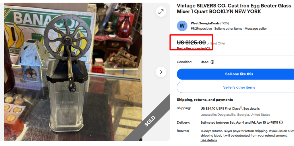 Silvers Co. Cast Iron Egg Beater Glass Mixer