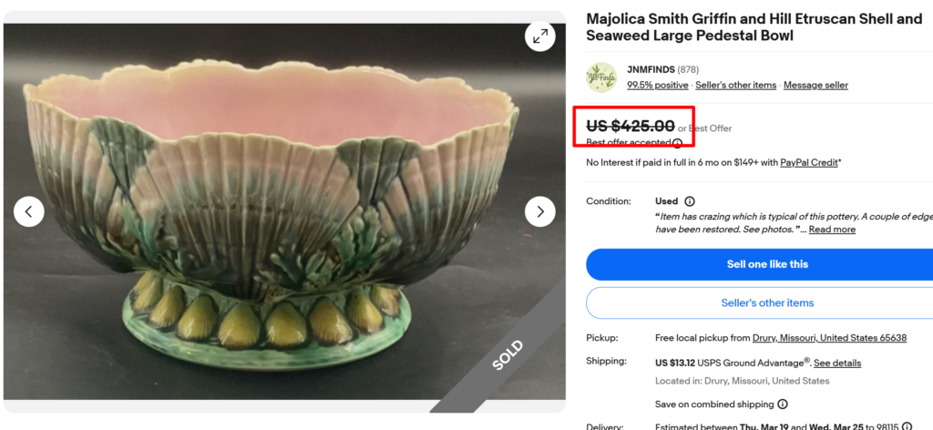 Smith Griffin and Hill Etruscan Shell Swaweed Pedestal Bowl