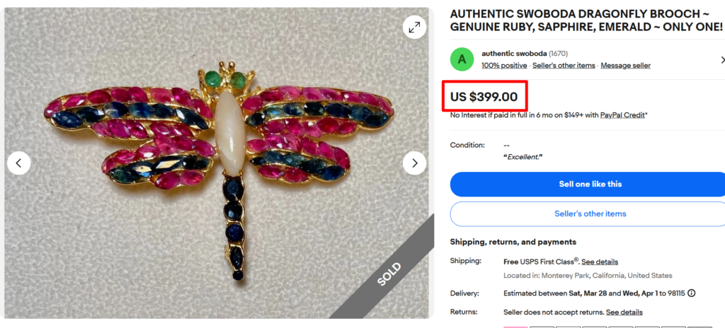 Swoboda Gemstone Dragonfly Brooch