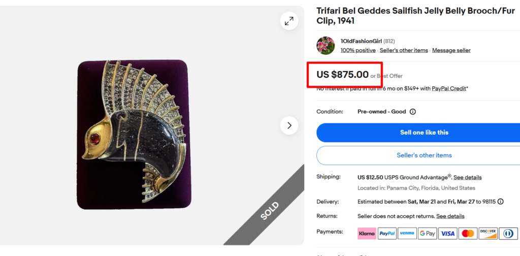 Trifari Bel Geddes Sailfish Jelly Belly Brooch