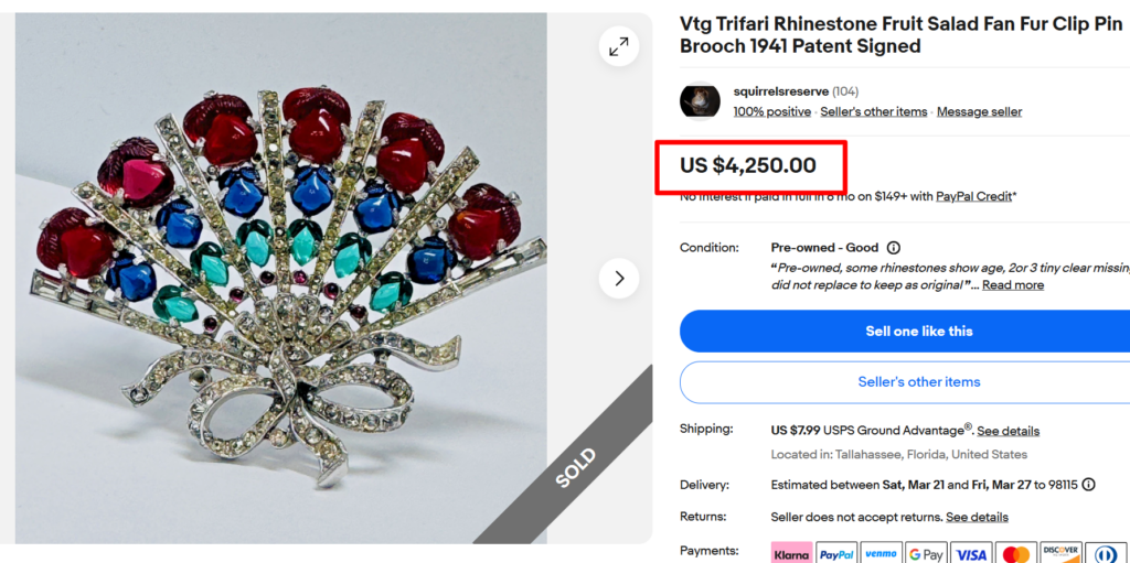 Trifari Rhinestone Fruit Salad Fan Fur Clip