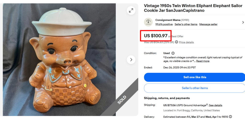 Twin Winton Elephant Sailor Cookie Jar