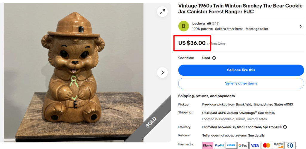 Twin Winton Smokey Bear Cookie Jar