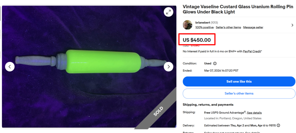 Vaseline Custard Glass Rolling Pin