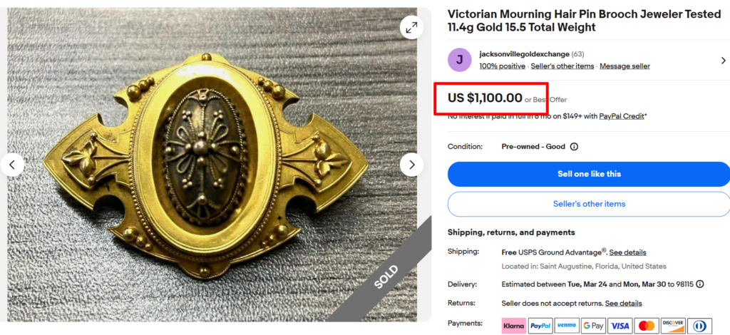 Victorian In Memorium Mourning Brooch