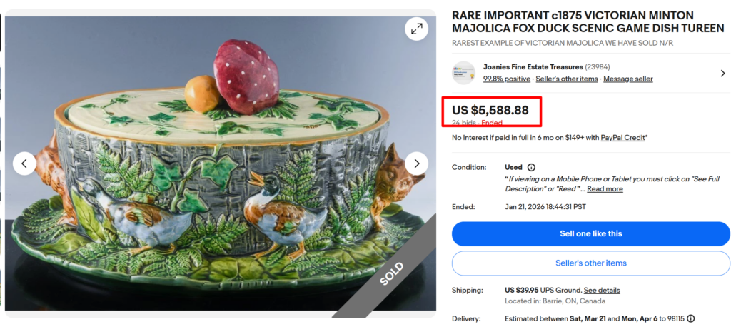 Victorian Minton Majolica Lidded Tureen