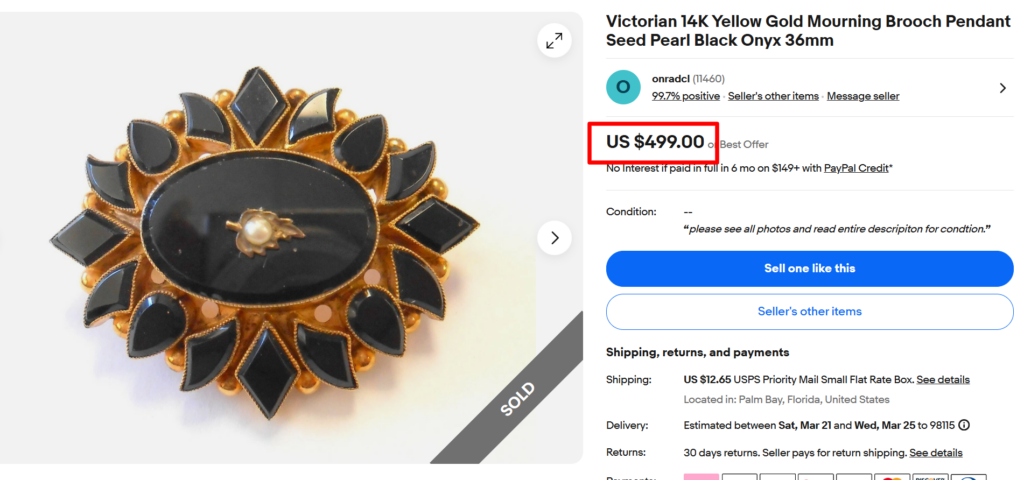 Victorian Yellow Gold Black Onyx Mourning Brooch