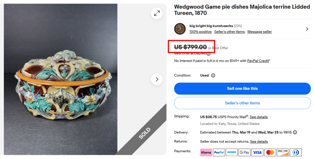 Wedgwood Majolica Game Pie Lidded Tureen