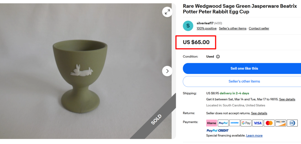 Wedgwood Sage Green Jasperware Beatrix Potter Peter Rabbit Egg Cup