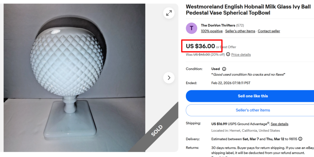 Westmoreland English Hobnail Milk Glass Pedestal Vase