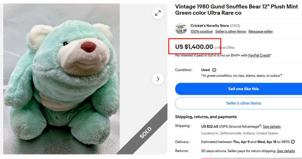 1980 Gund Snuffles Bear