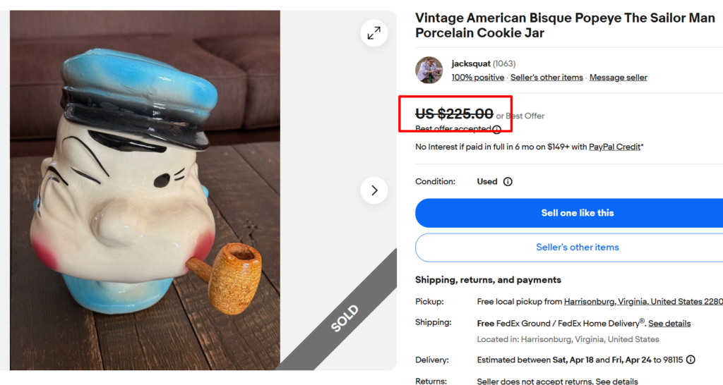 American Bisque Popeye Sailor Man Cookie Jar