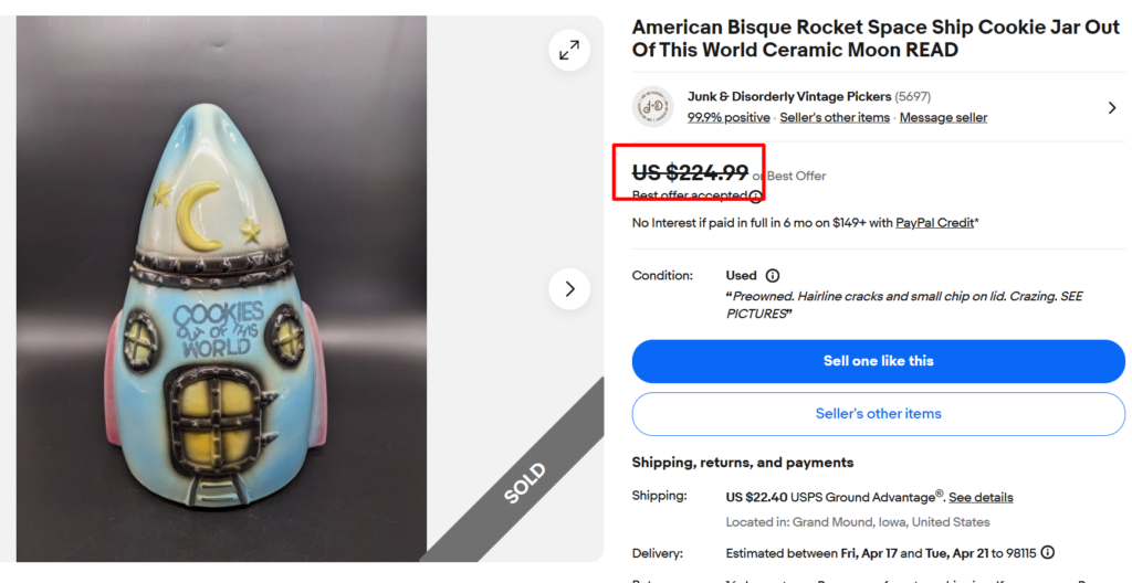 American Bisque Shape Ship Cookie Jar