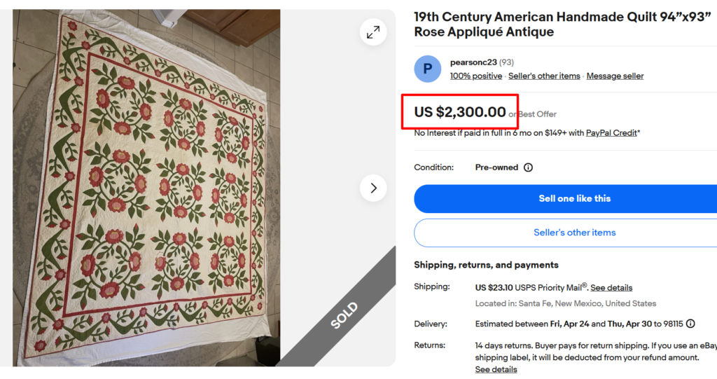 American Handmade Applique Rose Quilt