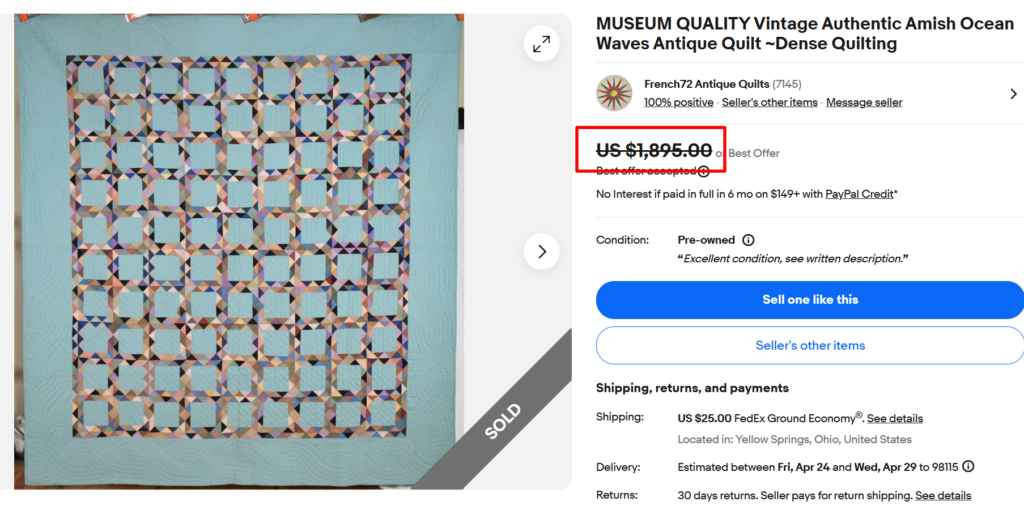 Amish Ocean Waves Antique Quilt