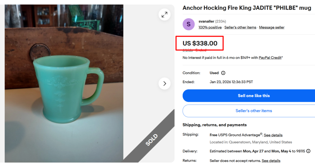 Anchor Hocking Fire King Jadeite Philbe Mug