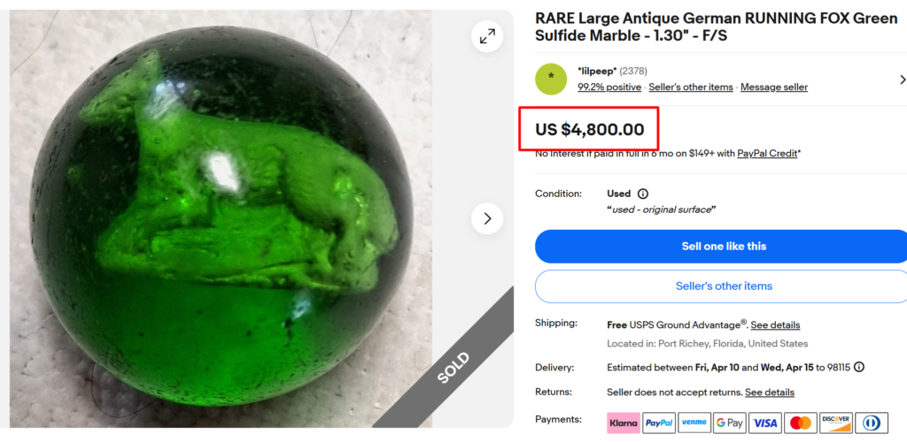 Antique German Running Fox Green Sulphide Marble