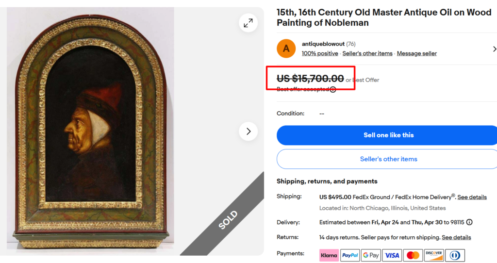 Antique Nobleman Oil on Wood Painting