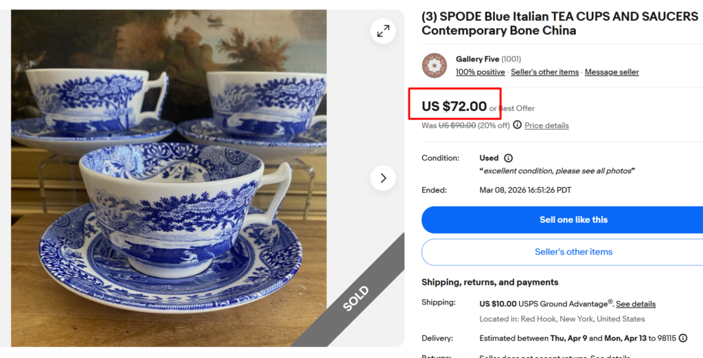 Blue Italian Teacup and Saucers