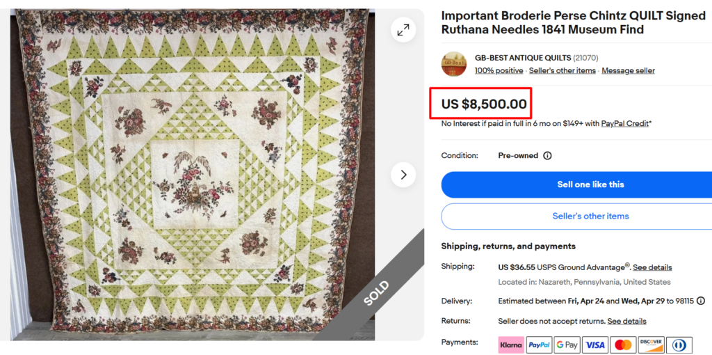 Broderie Perse Chintz Signed Quilt