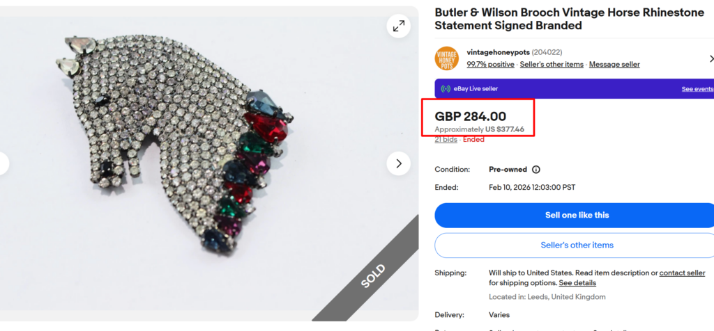 Butler & Wilson Horse Rhinestone Brooch