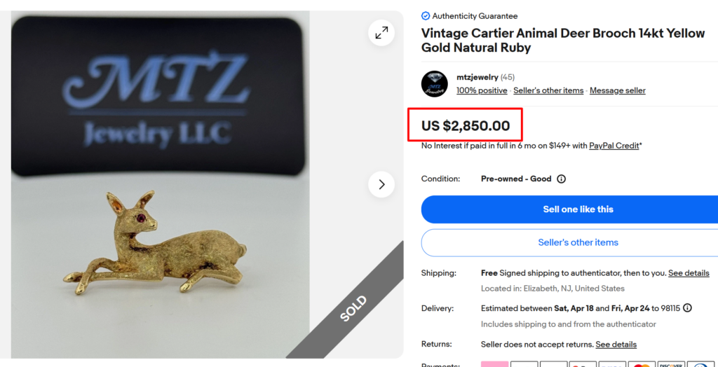 Cartier Animal Deer Yellow Gold Brooch