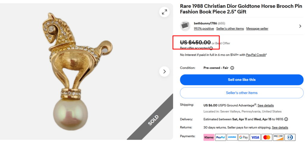 Christian Dior Goldtone Horse Brooch Pin