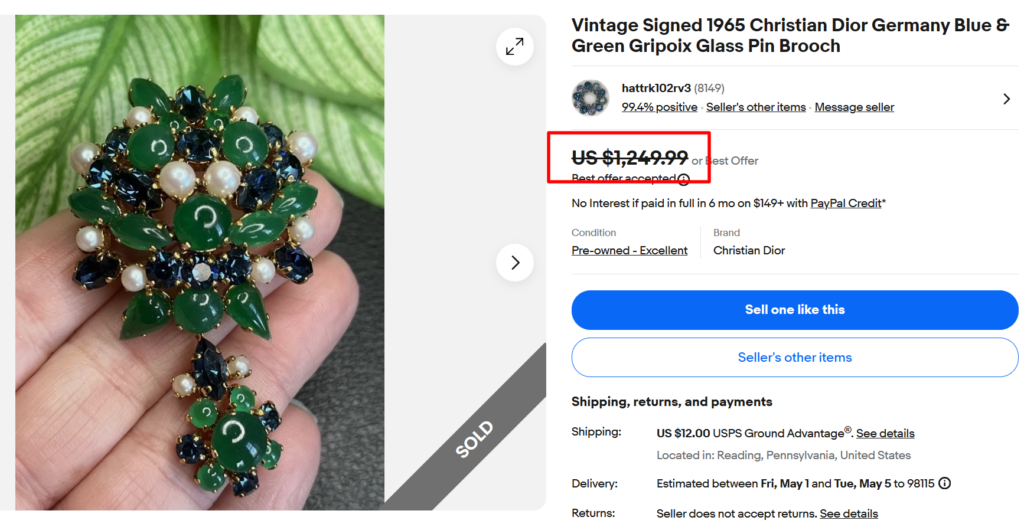 Christian Dior Gripoix Glass Brooch