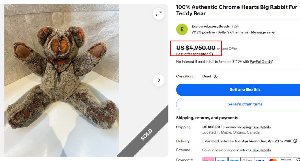 Chrome Hearts Big Rabbit Fur Teddy Bear